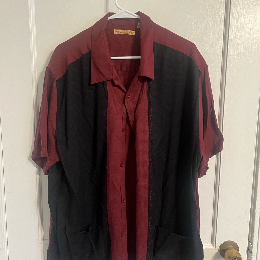 Men's Two-Tone Casual Button Down Shirt - Black and Red